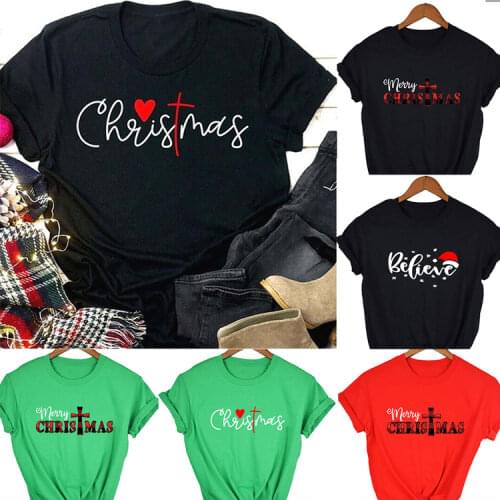 Christmas Christian Women Graphic T Shirts Cross Jesus Believe Aesthetic Harajuku T-shirt Xmas Gift Tees Tops Camisetas Mujer