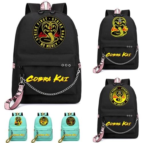 Anime Cobra Kai Usb Charging Backpacks Mochila Cute Backpacks Back To School Bookbag 16 Inch Waterproof Teenager School Bags