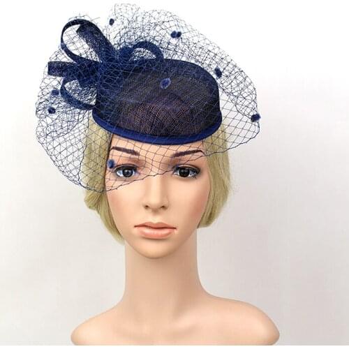 Fascinator Bowler Hat Women Bridal Headwear Vintage Party Hats Net Yarn Feather Headdress 2210