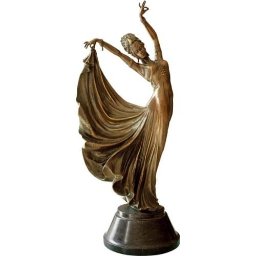 Modern Dance Sculpture Graceful Pretty Eastern Woman in Dress Statue Vintage Art Home Decor Large