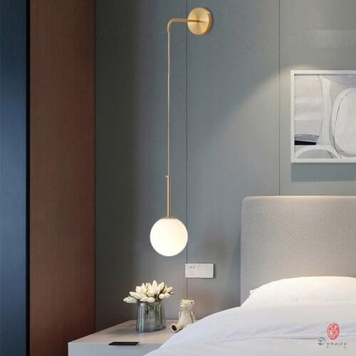 Glass Copper round Ball Wall Hanging Lights Modern Simple Lamp Personality Wall Lights Home Bedside LED Hanging Fixture