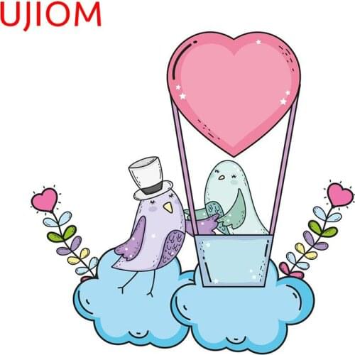 UJIOM Cute Little Birds Couple Flying In Balloon Air Hot Wallpaper Wall Stickers Home Decoration Living Room Decor Decals
