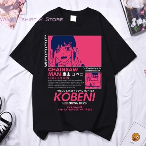Vintage T Shirt Chainsaw Man Anime Clothes Kobeni T-shirts 2021 Summer Fashion T Shirts Short Sleeve T-Shirts Chainsaw Man Tops