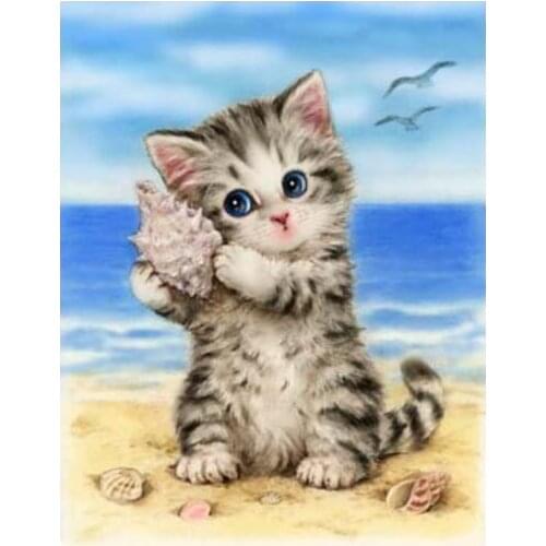 Embroidery Needlework Crafts 14CT Unprinted DIY Quality Cross Stitch Kits Handmade Arts Cat Beach Sea Shell Animal Cut Decor