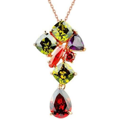 YJGS Trendy Multicolor Crystal Water Drop Pendant Necklace For Female Boutique Cubic Zirconia Dangle Necklaces Wedding Jewelry