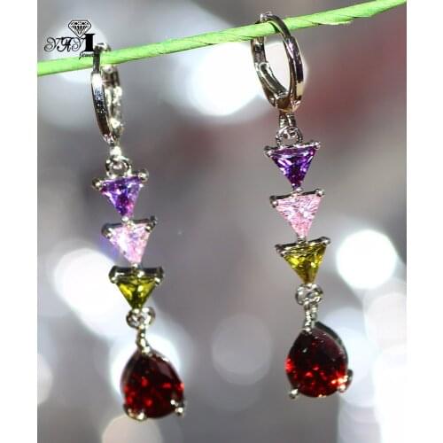 YaYI Jewelry Fashion Princess Cut long Multi-color Zircon Silver Color long Ear Earrings wedding Party Earrings Gifts 14