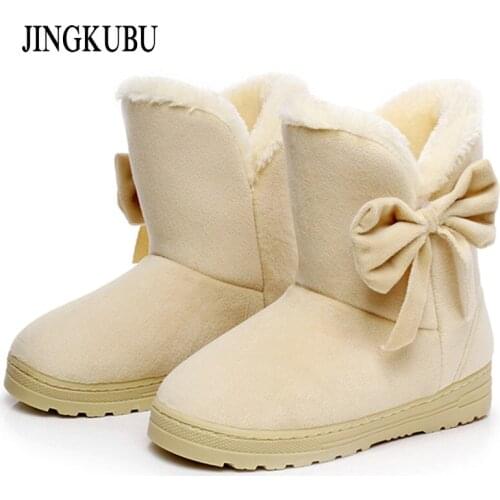 2020 New Arrival Hot Sale Women Boots Solid Bowtie Slip-On Soft Cute Women‘s Snow Boots Round Toe Flat with Winter Shoes XWX1385