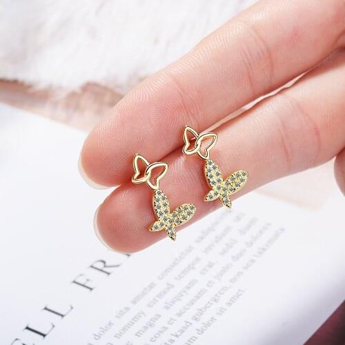Sweet Delicate Butterfly Earrings Silver Color Zircon Earrings For Women