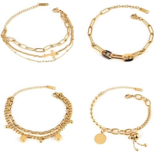 Punk Thick Double Layer Chain Bracelet Star Heart Bracelet Women Stainless Steel Bracelet For Women Gold Bracelet Jewelry Gift