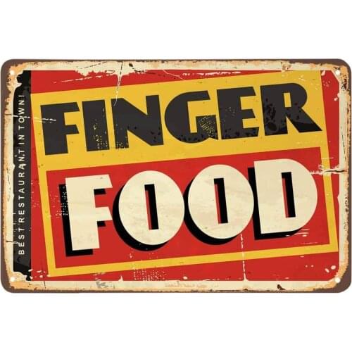 Finger Food Tin Sign,Rectangle Circle Oval Geometric Word Shadow Splash Scratch Vintage Metal Tin Signs