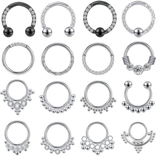 ZS 16G Zirconia Nose Ring Women Stainless Steel Septum Ring Industrial Black Color Nostril Piercing Helix Earring Body Jewelry