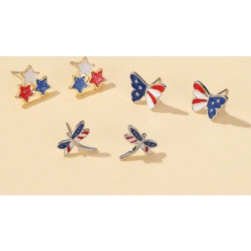 2020 Small Little Star Butterfly Dragonfly Stud Earing For Girl Enamel America Flag Color Style Mnimalist Earrings