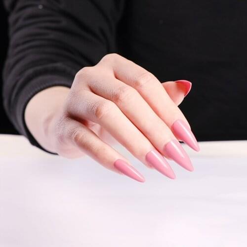 24 pcs latest solid color candy long pointed fake nails sexy dark pink J1919