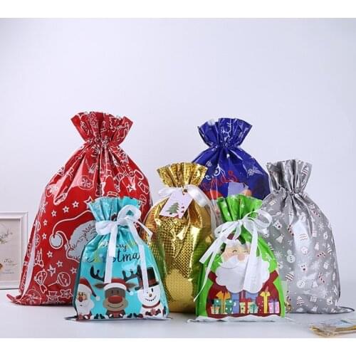 5 Pcs Large Christmas Gift Bag Hanging Drawstring Xmas Party Candy Bags Cookie Wrapping Pouch Sacks Reusable Xmas Decorations