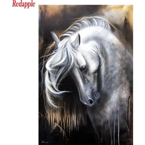 5d photo Round Diamond Painting Abstract animal art, white horse Full Drill Square Mosaic Home Decor Handmade Embroidery Gift