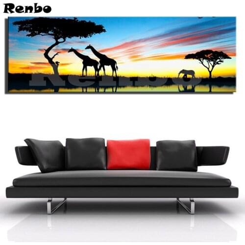 Diamond Mosaic sale 5D DIY Diamond Painting African Sunset Landscape Embroidery Giraffe Animal Cross Stitch Rhinestone Decor