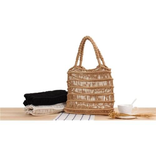 Bohemian Summer Beach Handmade Woven Cotton Net Bali Mesh Handbag Fashion Women Forest Hollow Out Tropical Crochet Travel Bag