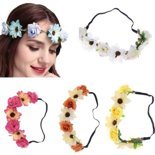 Girls Boho Rose Floral Crown Wreath Wedding Flower Headband Headpiece, Bride Girls Flower Headband Garland