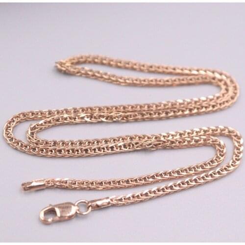 Solid 18K Rose Gold Wheat Chain Necklace 16"L 1.4mmW Women Necklace GUARANTEED 18KT PURE GOLD