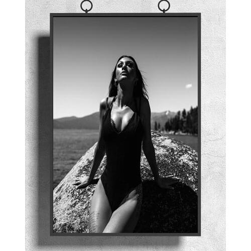 R0352 Black and White The Swimsuit Girl Sat On The Stone Sexy Beautiful Girl Model Wall Sticker Silk Poster Art Home Decoration