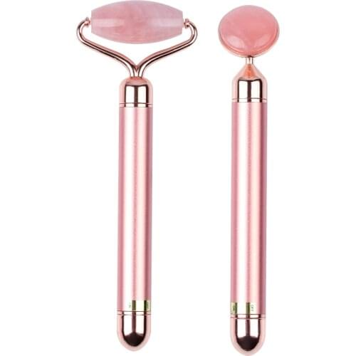 Natural Rose Quartz Changeable Electric Jade Roller Energy Beauty Bar Vibrating for Face Back Neck Massage Skin Firming Lifting
