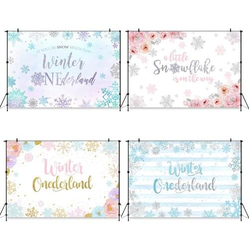 1st birthday Backdrop Baby Child party Christmas Wood Backdrop Snowflake White and blue wood board Floral Background Photobooth