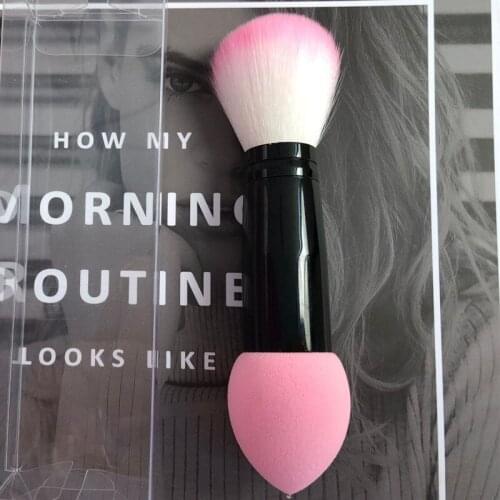 2 in 1Professional Blush brush Nylon Make up Brushes Two Head blusher Metal Cosmetic Tools with Sponge Brushes