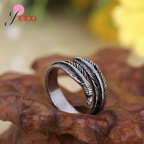 Fashion Real 925 Sterling Silver Feather Rings for Women Boho Adjustable S925 Antique Rings Anillos joyas de plata 1 Bijoux