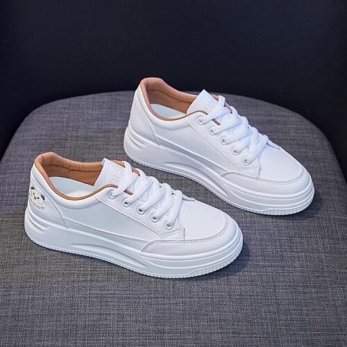 Womens Sneakers Pu Casual Shoes Ladies Comfortable Flat Sneakers Tennis Shoe Lace Up Platform White Board Shoes for Student