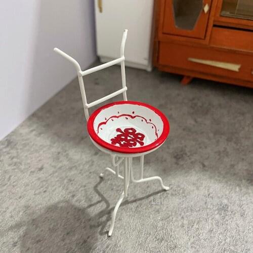 Dollhouse Mini Vintage Double Happy Washbasin and Shelf Miniature Food Play Scene Model Dollhouse Accessories