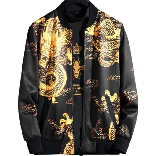 Vetement Homme Veste Streetwear Bomber Dragon Print Vintage Jacket Coat Mens Jackets Jaqueta Masculina Autumn Big Size