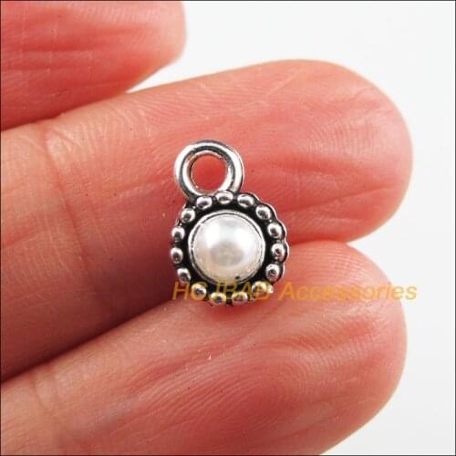 Fashion 30Pcs New Round Charms Tibetan Silver Color White Acrylic Pendants 8x11mm