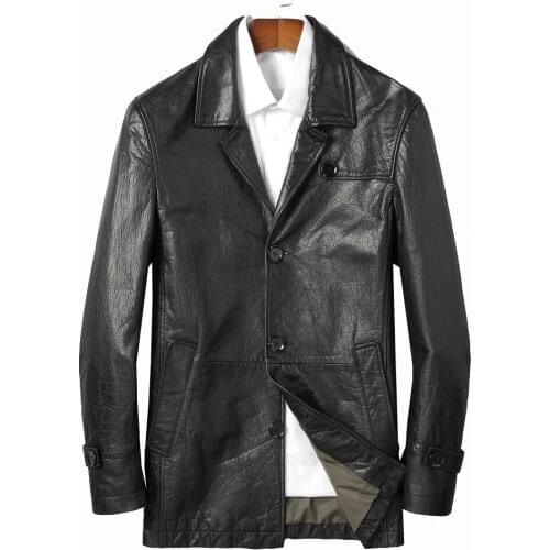 2020 New Fashion Men Spring Autumn Paraffin Sheepskin Leather Jacket Slim Suit Collar Formal Casual Genuine Leather Clothing