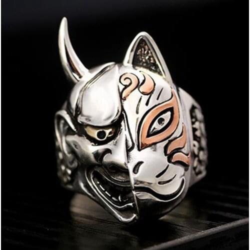 Fashion creativity Mens Womens Fashion Fox Face Cat Face Ring Punk Gothic Ring Demon Half Face Ring gift