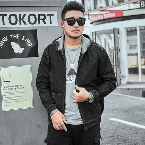 LFSZY Jacket Men Mens Fall/winter New Plus size Denim Jacket Loose Stretch Denim Hooded Jacket Black Denim Jacket
