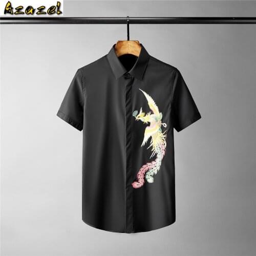 Azazel Solid Color Mens Shirts Luxury 3d Embroidery Short Sleeve Mens Dress Shirts Plus Size 3XL 4XL Slim Fit Party Male Shirts