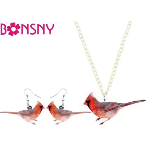 Bonsny Statement Acrylic Jewelry Sets Cute Cardinal Bird Necklace Earrings Choker Fashion Pendant For Women Girls Decoration