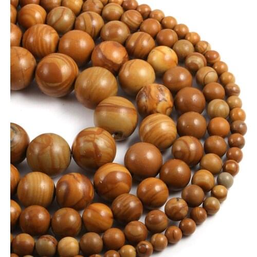 Natural Wood grain round stone Round Loose Beads 4 6 8 10 12 MM Pick Size for Jewelry Making 15" Strand