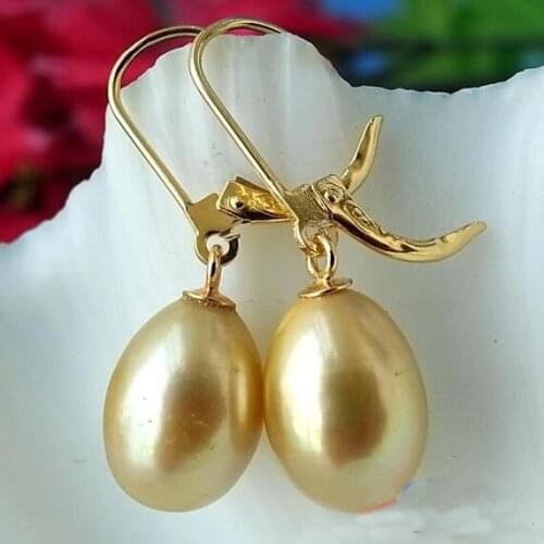New Arrival Favorite Pearl Jewelry 13mm Champagne Rice Genuine Freshwater Pearl GP 14k/20 Dangle Earrings For Lady Gift