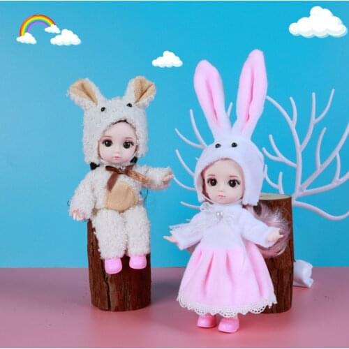 Kawaii Animal Pajamas Series For Girls, Bear And Bunny Princess Fashion Dress Up Doll Toy 18 Cm Doll Toy