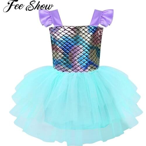 Baby Girls Mermaid Dress Cosplay Costumes Princess Sleeveless Glossy Fish Scales Backless Mesh Splice Tutu Dress Short skirt