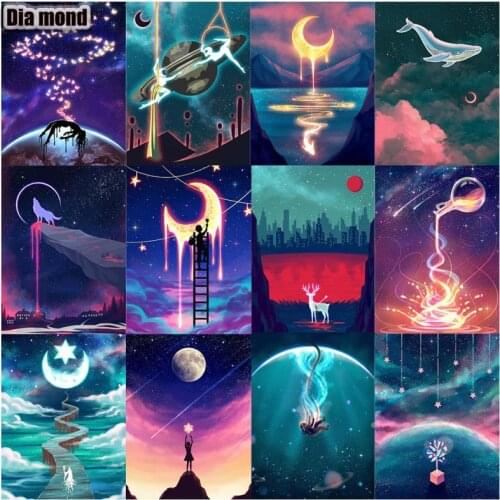 Full Square/Round Drill Cartoon Moon Diamond Embroidery Mosaic 5D DIY Diamond Painting Landscape Cross Stitch Home Decoration