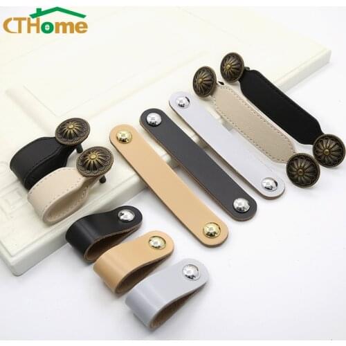 Wardrobe Soft Leather Dresser Handles Drawer Pulls Equipment Cabinet Kitchen Black Modern Door Knobs And Handles For Furniture