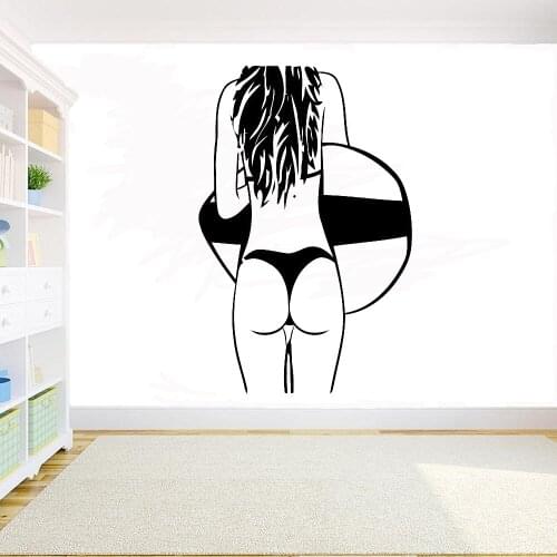 Surfing Girl Sexy Bikini wall sticker Home decor vinyl stickers for living room girls bedroom art mural Surfing Sport Decal G957