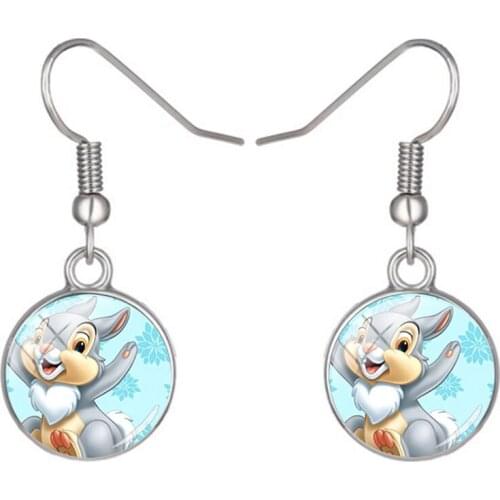 Disney Fawn Bambi Earrings Creative Design Fashion Round Earrings Glass Cabochon Earrings Hook Earrings Jewelry Earrings