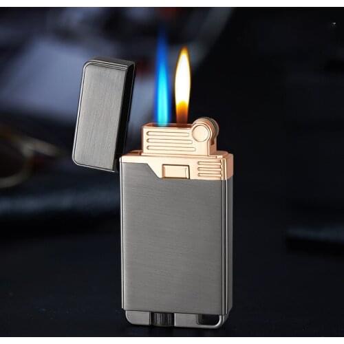 Double Fire Grinding Wheel Open Flame Conversion Straight Into The Blue Flame Windproof Lighter Accessories Gadgets for Men