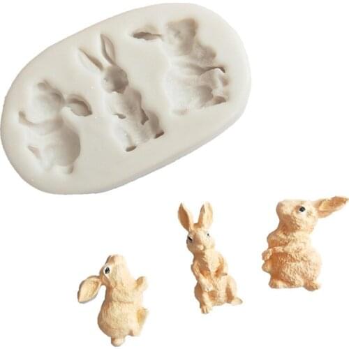 3D Rabbit Easter Bunny Fondant Silicone Mold Chocolate Cake Gumpaste Mold Decoration Tool Soft Ceramics Kitchen Cooking Tools