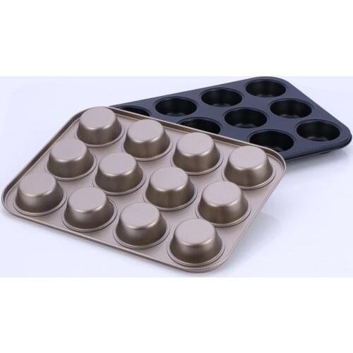 Muffin Pan 12 Cup Nonstick Carbon Steel Cupcake Pan Baking Tray Black Gold Kitchen Tools
