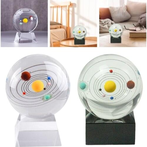 Solar System Eight Planets 3D Crystal Ball Ornaments with Base Elegant Feng Shui Home Decoration Crafts