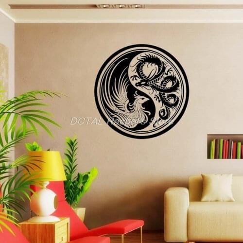 Ying Yang Chinese Dragon And Phoenix Sticker Home Decor Vinyl Decal Living Room Bedroom Removable Wall Sticker Mural